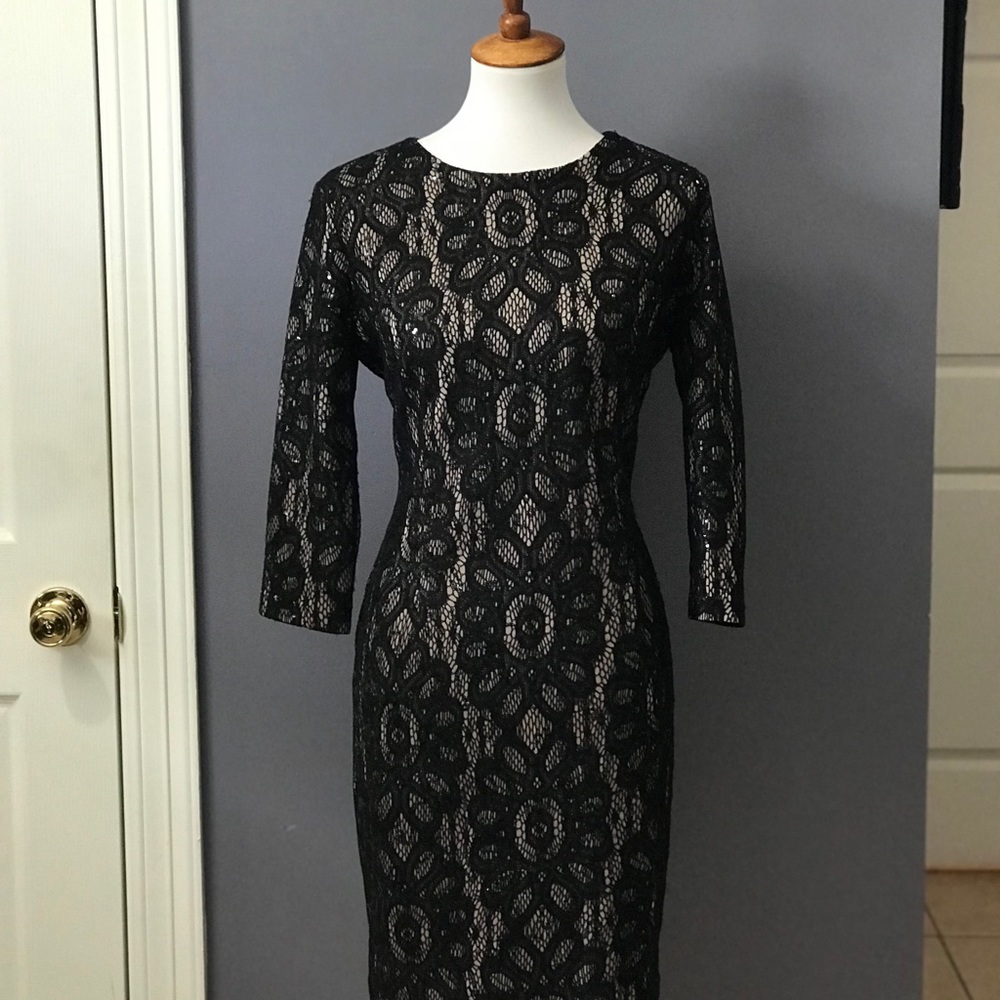 Lace black sequin cocktail dress